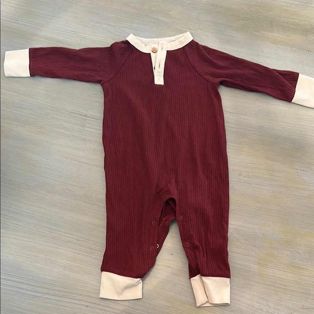 Cat & Jack Red and Cream Footies Soft Knit One Piece